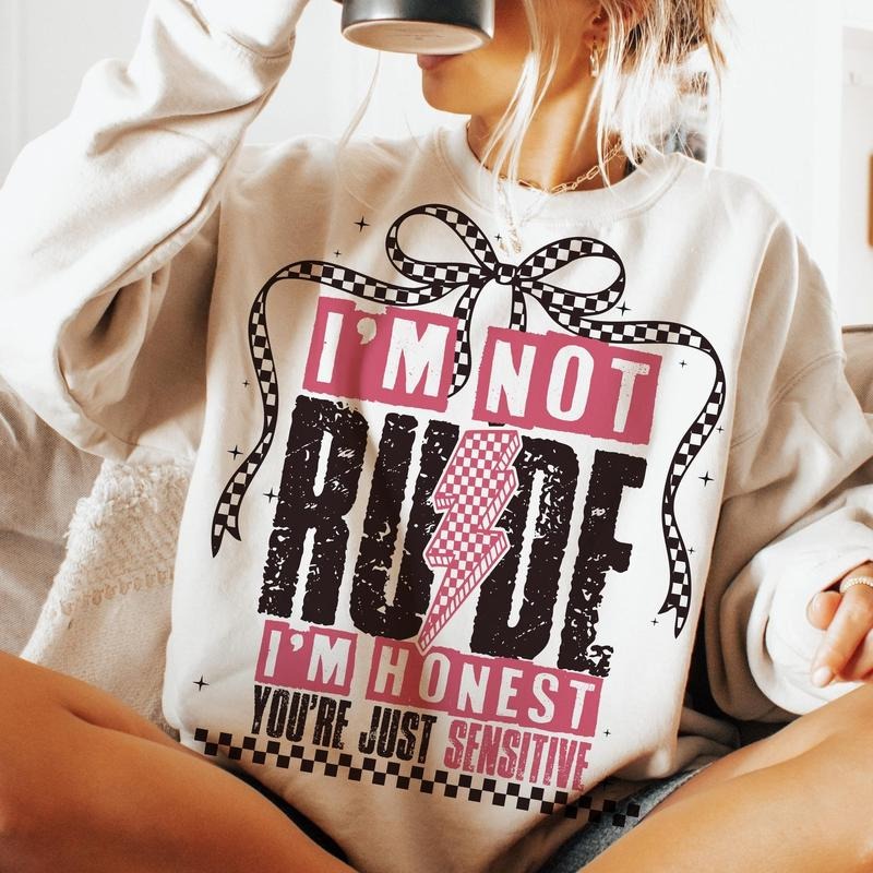 I'm Not Rude Snarky Sarcastic Funny Saying Sweater, Retro Checkered Coquette Sarcasm Shirt, Edgy Sassy Funny Mom Attitude Tee, Mother's Day Gift