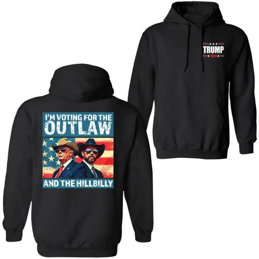 I'm Voting for the Outlaw Tr4mp USA Flag Retro Unisex Cotton Hoodie 2 sides