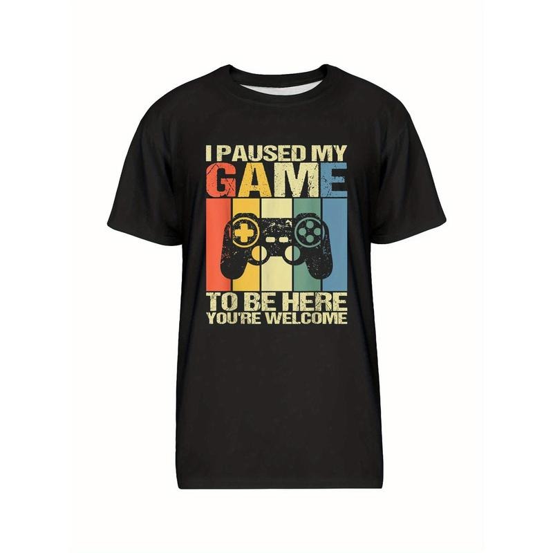 I paused the game to be here. You're welcome. Fun Retro Gamer T-shirt, Men's graphic Humor Funny Quote T-shirt, short sleeve novelty T-shirt Classic version, round neck made in usa