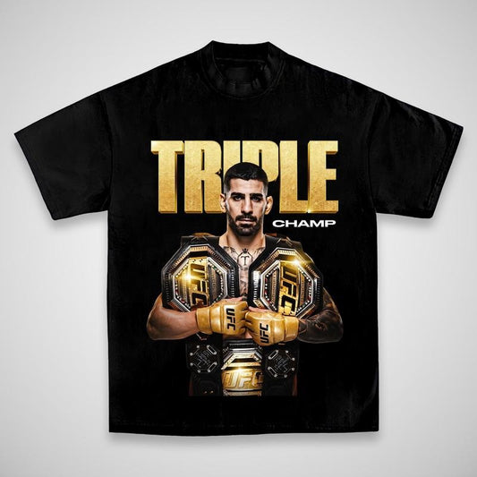 ILIA TOPURIA DOUBLE CHAMP TEE, Boxing T-shirt, Boxer Tee, Sports Shirt, UFC Shirt, MMA Shirt, Gift for Him Gift For Her Menswear Clothing Cotton Unisex Graphic Sweater Hoodie T-shirtstyle{n002}2