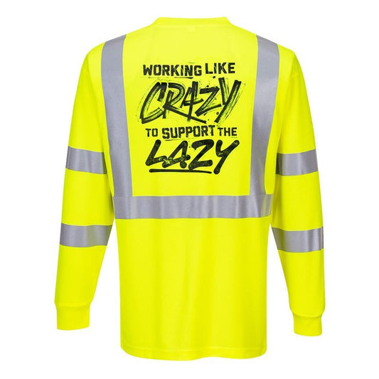Crazy - Reflective Long Sleeve Safety T-Shirt - Hi-Vis Yellow Long Sleeve Crew Neck with ANSI/ISEA 107 Class 2 Compliance for Everyday Wear