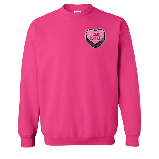 'Iced Coffee Candy Heart' Letter Patch Crewneck Sweatshirt