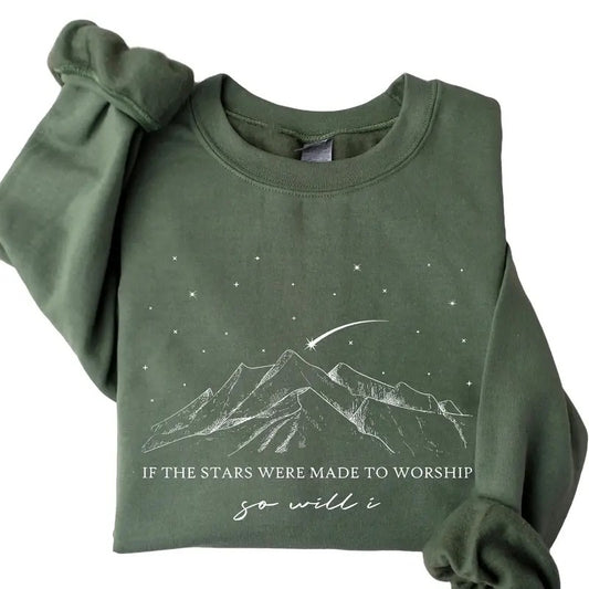If The Stars Were Made To Worship Sweatshirt, Christian Tee, Gift For Christian, Faith Sweatshirt, Faith Sweatshirt Womenswear Hoodie Cotton Fabric