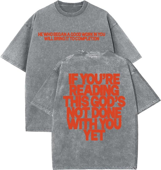 If You Are Reading This Unisex Washed T-Shirt, Christian t shirts, Vintage 90s Graphic Tee, Gift Top Womenswear Cotton Mineral Color