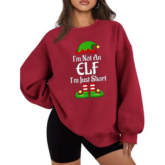 Im Not An Elf Funny Sweater Casual Street Style Fleece Crewneck Pullover Sweatshirt Tops Christmas Trendy Collection For Women For Men, Perfect Gift