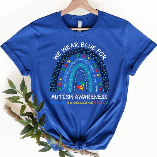 In April We Wear Blue For Autism Awareness Classic Shirt, Autism Rainbow Shirt, Autism Awareness Tee, Autism Tshirt, Autism, Unisex T-Shirt, Short Sleeve Tee Shirt, Gifts For Autism Awareness Month