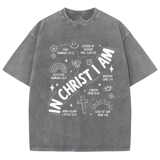 In Christ I Am Unixes Washed T-Shirt, Christian Jesus  t shirts, Vintage 90s Graphic Tee Gift Cotton Top, Mineral color