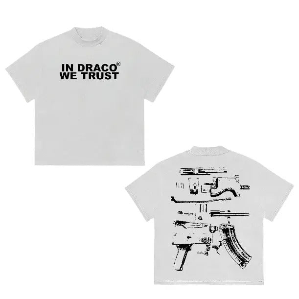 In Draco We Trust White T-Shirt, Vintage Graphic Tees Gothic Grunge Y2k Emo Scene Amity Affliction Style Clothes Men Women Streetwear