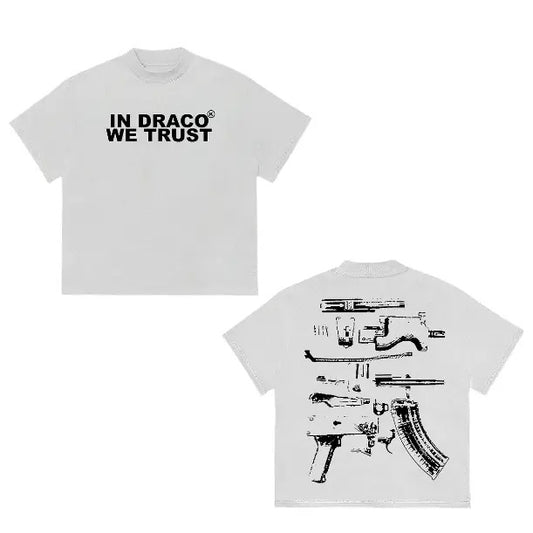 In Draco We Trust White T-Shirt, Vintage Graphic Tees Gothic Grunge Y2k Emo Scene Amity Affliction Style Clothes Men Women Streetwear