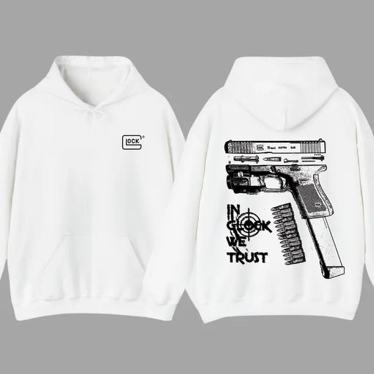 In GLock We Trust Hoodie - Glock Hoodie - Full Color Double Sided - Men's & Women's Classic Fit Long Sleeve Hoodie -  Fleece Kangaroo Fleece Kangaroo