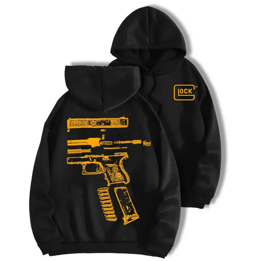 In Glock We Trust Black Hoodie with Multicolor Design for Men and Women - Classic Fit - Menswear multicolor design , For Men And Women Classic Menswear
