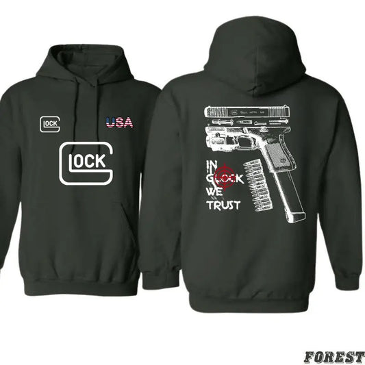 In Glock We Trust Hoodie, Lock USA 2 Side Hoodie, Sarcastic Graphic Tee, Unisex Classic Cotton Tee All Sizes, For Him, For Her