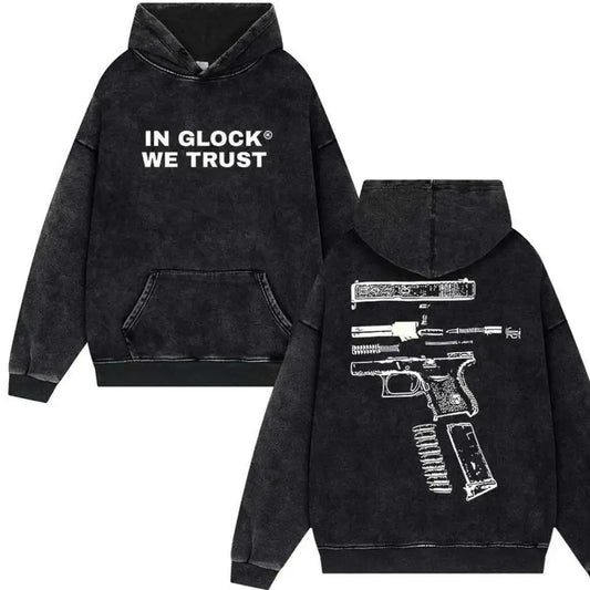 In Glock We Trust Ver Two Hoodie And Crewneck Sweatshirt for Men and Women - Double Sided Print - Classic, Menswear Casual Cotton