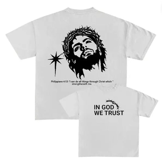 In God We Trust Jesus Print Short Sleeve T-Shirt, God Jesus Y2k Graphic Tee, Gothic Aesthetic Tee, Unisex T-Shirt, Gift For Men Women