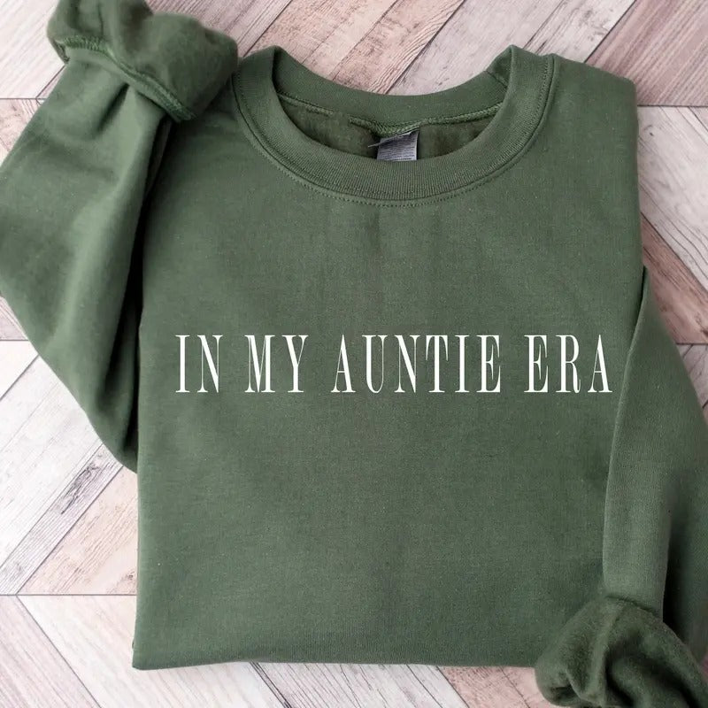 In My Auntie Era Sweatshirt, Auntie Sweatshirt, Gift For Mom, Auntie Tshirt, Mom Life Hoodie Casual Collar Cotton Fabric Knit Womenswear