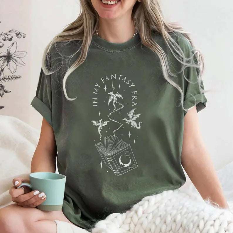 In My Fantasy Era Shirt, Fourth Wings Inspired T-Shirt, Fantasy Reader, Bookish Gifts, Dragon Shirt, Book Lover Shirt, Gift For Book Lovers Classic Cotton Short Sleeve Tshirt