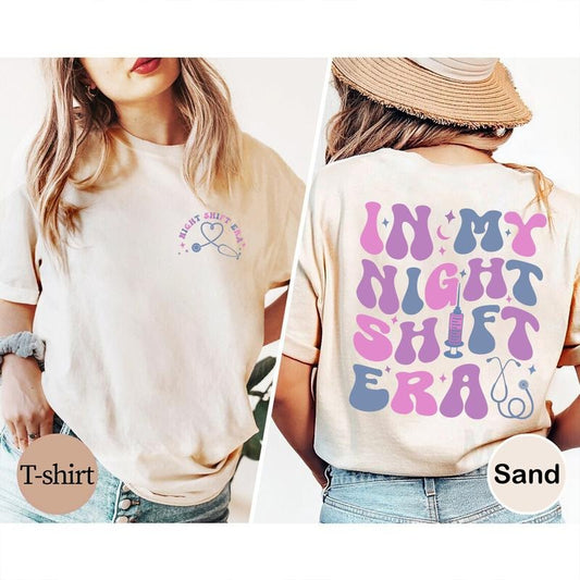 In My Night Shift Era T-shirt, Retro Nurse Shirt, Night Shift Nurse Tee, Gift For Nurse, Nursing School Student Grad Casual Cotton