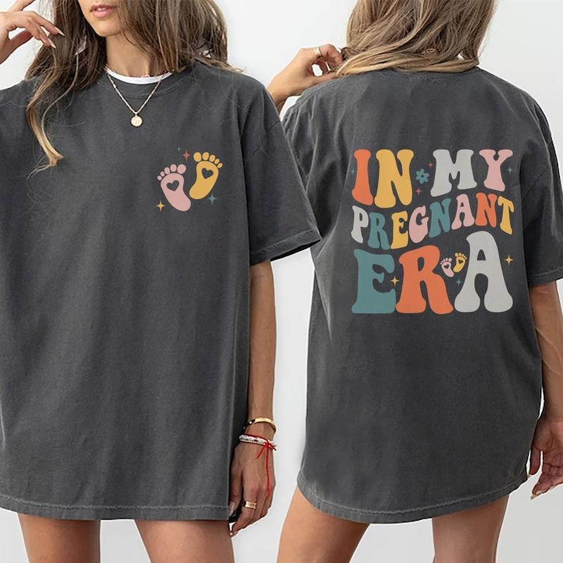In My Pregnant Era Shirt, Pregnancy T-shirt, Cute New Mom Tops, Comfort Cotton Fabric Tee For Women, Baby Reveal Gift, Gift For New Mom, Women's Tops, Womenswear Casual Outfit, Cotton Fabric Relaxed Fit Chic Style