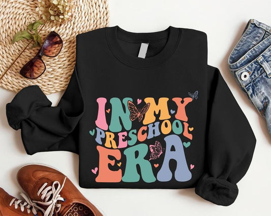 In My Preschool Era Sweatshirt, Retro Preschool Teacher Hoodie, Trendy Gift Sweater For Teacher, Matching Preschool Staff Hoodie.