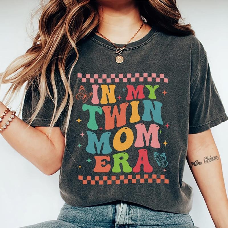 In My Twin Mom Tees, Twin Mama Graphic Tee Women, Twin Moms Club Unhinged Shirts, Viral New Mama T-shirts For Women, Trending Oversized Graphic Tee, Mother's Day Gifts, Women's Tops, Womenswear, Cotton Fabric Relaxed Fit Chic Style