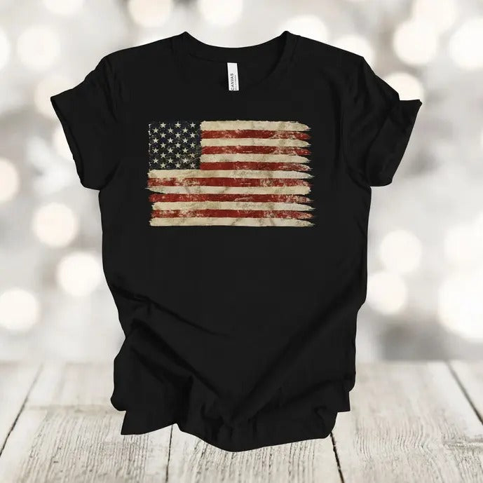 Independence Day Shirt, American Flag Shirt, US Flag, Vintage Flag, Red White And Blue, Premium Soft Unisex Shirt, Plus Sizes Available