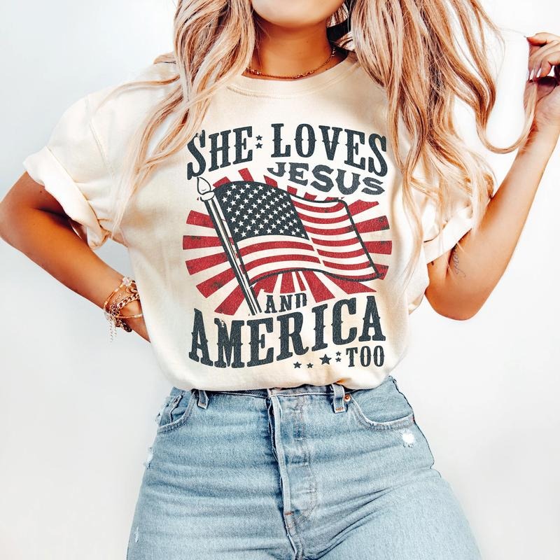 Independence Day Shirt, Christian Shirt, 4th of July Shirt, She Loves Jesus And America Too Shirt, America Retro Shirt, USA Flag, Comfort Colors T Shirt