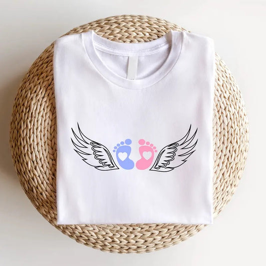 Infant Loss Awareness Shirt, Baby Loss Support T-shirt, Pregnancy Loss Shirt, Miscarriage Short Sleeve For Mom, Baby Foot Print Angel Wings Remembrance Gift Tee..