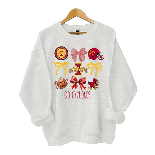 Iowa State Cyclones Coquette Football Sweatshirt  Menswear Tops Classic Cotton Hoodie Polyester Spandex Sport Soft Breathable Garment Green Stretch Pullover