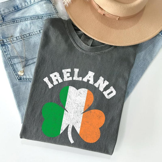 Ireland Shamrock, Flag, Vintage St Patrick's Day Comfort Colors Tshirt, Women's Crew Neck, Crewneck