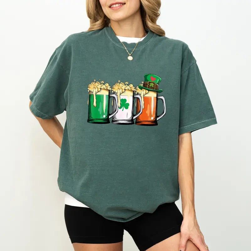 Irish Beer St. Patrick's Day Comfort Colors Shirt, Paddy's Day Drinking Team T-shirt, Shamrock & Ireland Flag Shirt, Beer Lover Clothing