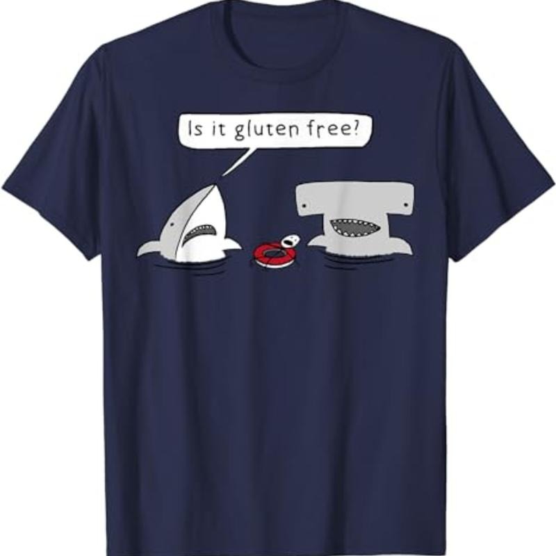 Is It Gluten Free Two Sharks Graphic T-Shirt Menswear Top Underwear Tshirt Streetwear Tropical