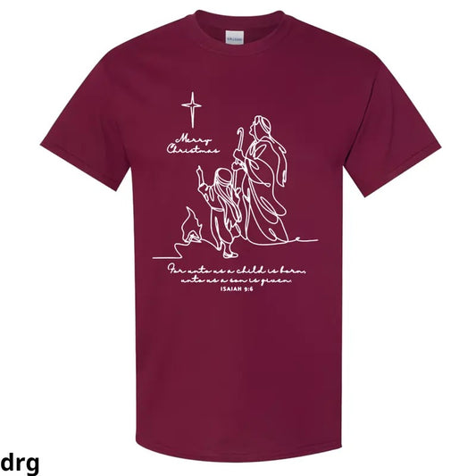 Isaiah 9:6 Christmas T-Shirt, Minimalist Nativity Line Art Design, Religious Holiday Tee with Bible Verse, Comfortable and Inspirational Christian