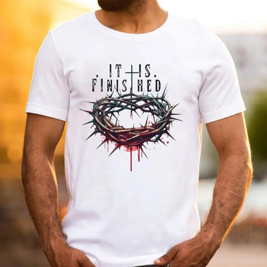 It Is Finished Christian T-Shirt Pure Cotton Casual Street Style Crew Neck Short Sleeve T-Shirt Tops Trendy For Women For Men, Perfect Gift