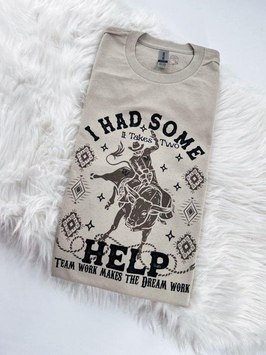 It Takes Two I had some help Vintage Bull Tshirt, Sweatshirt or Hoodie Unisex Comfy Womenswear Tops