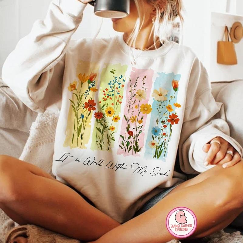 It is Well With My Soul png, Christian Floral png, wildflowers png, Retro Flowers PNG, Bible Verse png, Wild Flowers PNG, birth flower  T-shirt, sweater and Hoodie