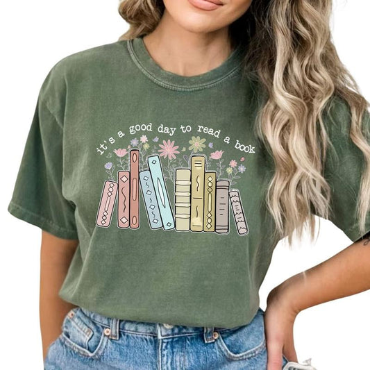 It's A Good Day To Read A Book Shirt, Reading Shirt, Back To School Shirt, Book Lover Graphic Printed T-Shirt, Teacher Shirt, Book T-shirt, Gifts For Book Lovers Librarians, Reading Tee Women's Tops Womenswear Comfort Fit, Cute Outfits For Girls