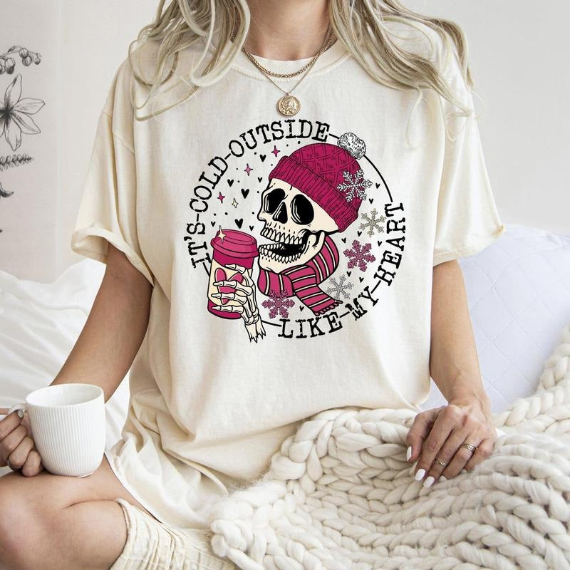 It's Cold Outside, Skeleton, Heart, Comfort Colors Tshirt, Valentine's Day, Valentine's Day Comfort Colors Tshirt, Women's Graphic Tee, Love, Heart, Cupid