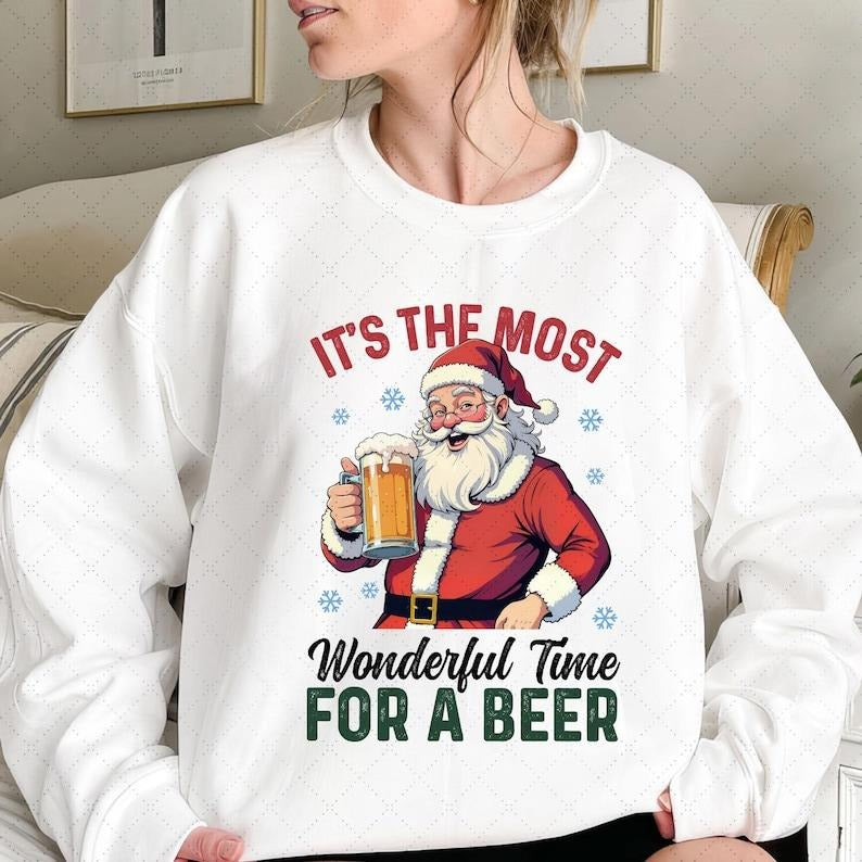It's The Most Wonderful Time For a Beer Png, Merry Christmas Png, Santa Beer Png, Western Christmas Png Christmas Beer Png Retro Santa Claus
