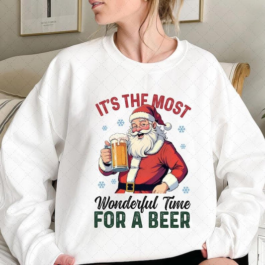 It's The Most Wonderful Time For a Beer Png, Merry Christmas Png, Santa Beer Png, Western Christmas Png Christmas Beer Png Retro Santa Claus