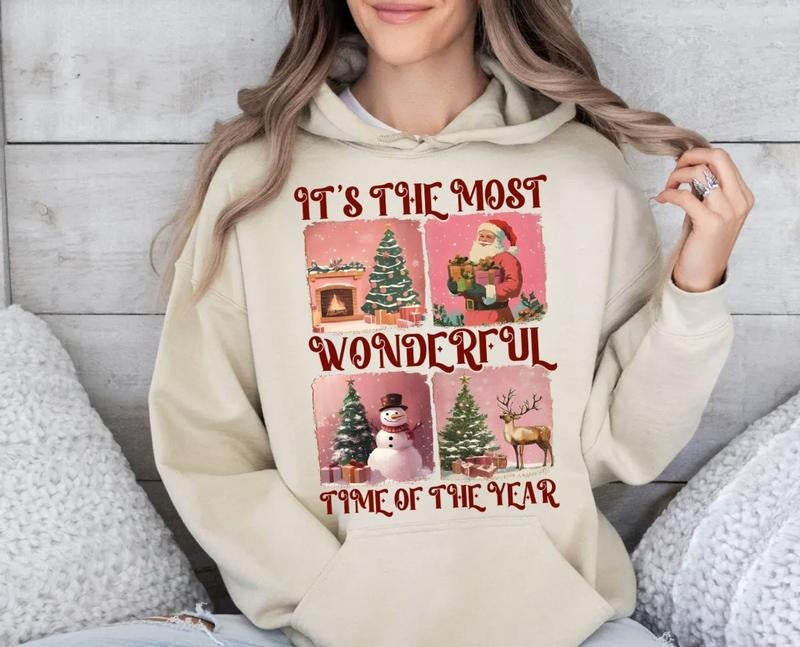 It's The Most Wonderful Time Of The Year Christmas Sweatshirt, Santa Claus Shirt, Vintage Reindeer Snowman, Retro, Unisex Sweater Pullover Tee