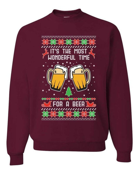 It's The Most Wonderful Time for a Beer Ugly Christmas Sweater Unisex Hoodie Graphic Sweatshirt Clothes Menswear Clothes Menswear