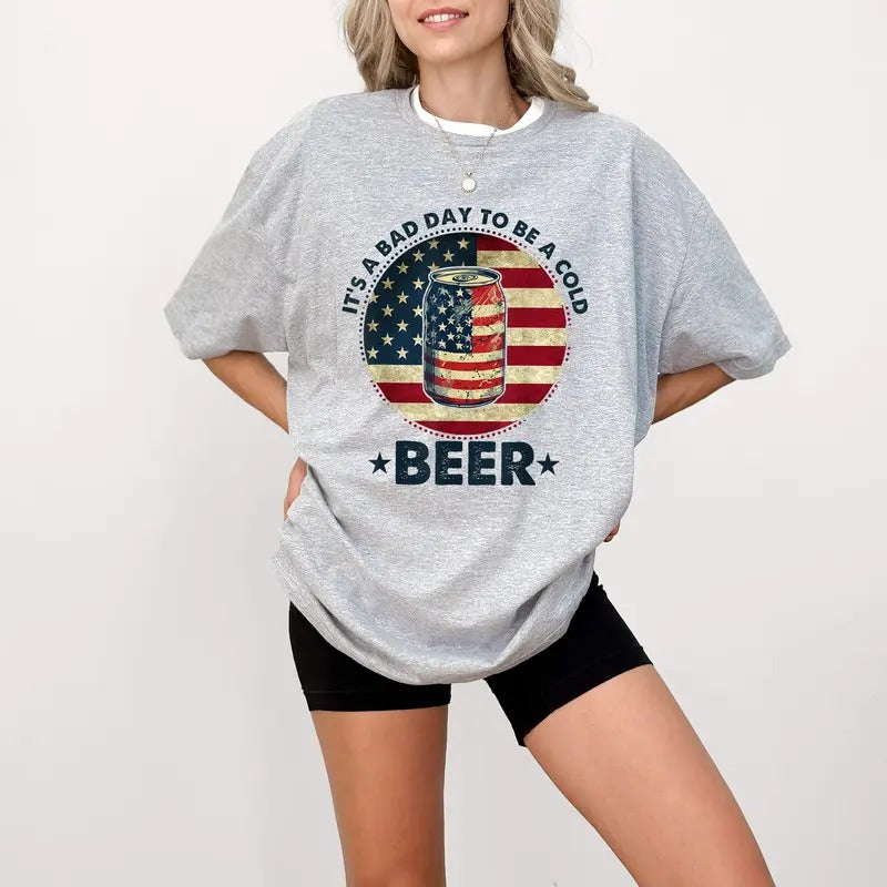 It's a Bad Day to Be a Cold Beer America Flag T-Shirt, Vintage US Flag 4th of July T-Shirt, Independence Day T-Shirt