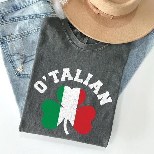 Italian Shamrock, Flag, Vintage St Patrick's Day Comfort Colors Tshirt, Women's Crew Neck, Crewneck