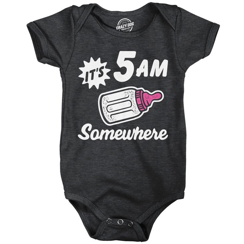 Its 5 AM Somewhere Baby Bodysuit Funny Sarcastic Milk Drinking Graphic Jumper for Infants Funny Baby Onesies Funny Sarcastic Onesie Novelty Onesie Black - 5