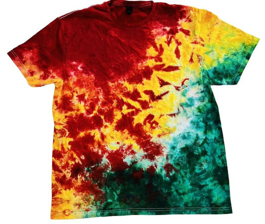 JUNGLE HEAT Red Yellow Green Hand Dyed Tie Dye T-Shirt Casual 100% Cotton True to Size Summer Casual Short Sleeve Crew Neck - Beach, Comfort women