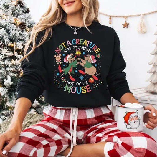 Jaq And Gus Gus  Christmas Sweatshirt, Cinderella Christmas T-shirt, Not A Creature Was Stirring Not Even A Mouse Shirt, Christmas Tee