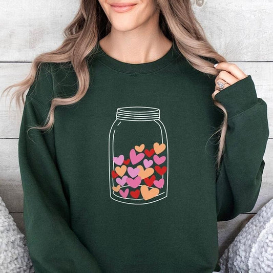 Jar with Valentine Hearts Women's Sweatshirt Casual Comfort