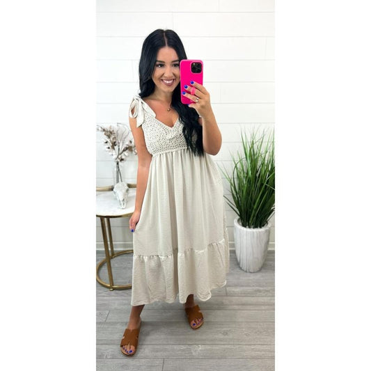 Jasmine Crochet Lace Babydoll Midi Dress