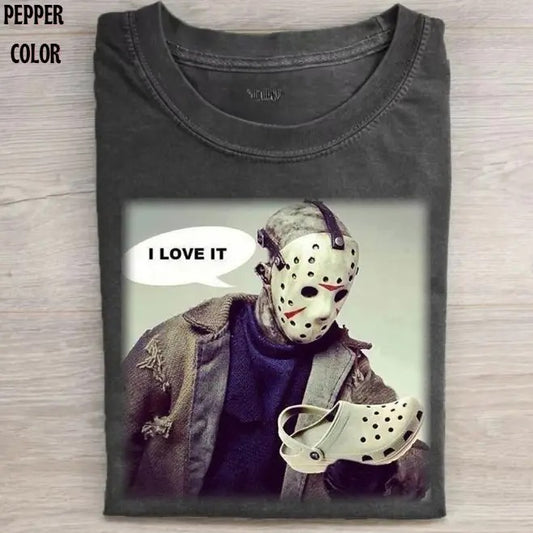 Jason Likes Slippers Funny Vintage T-shirt, Jason Voorhees Horror Movie Shirt, Horror Character, Funny Halloween Shirt, Unisex T-Shirt, Gift For Men Women