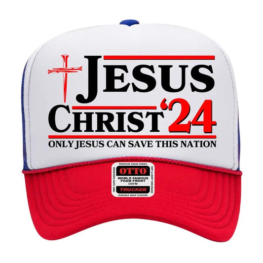 Jesus Christ 2024: The Ultimate Redeemer Only Jesus Can Save This Nation High Crown Mesh Trucker Hat - Redeemed Collection
